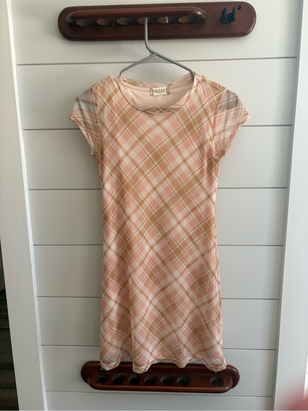 Alter’d State Peach Plaid Short-Sleeve Knit Dress - Unbranded
